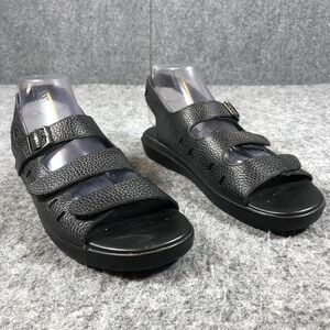 Propet Wedge Sandals Womens 12 Narrow Black Leather Slingback Comfort